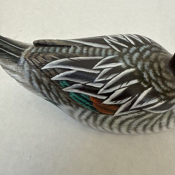 Wooden Duck Decoy Mallard Hand Carved Painted Small Shelf Sitter Art 5" - Picture 4 of 9